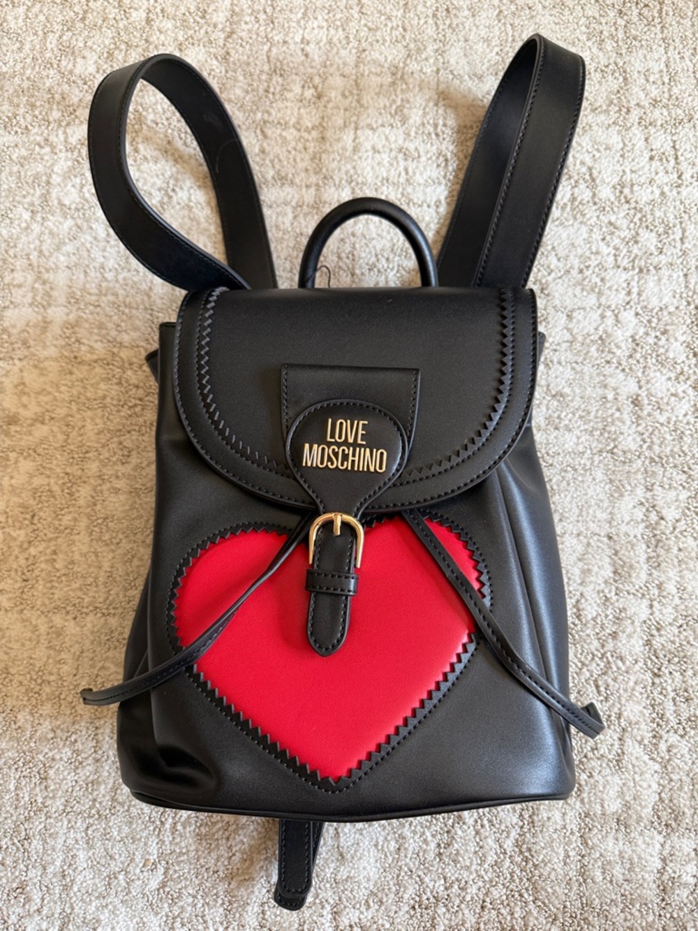 Love Moschino Black Backpack with Red Heart Accent - Picture 1 of 13
